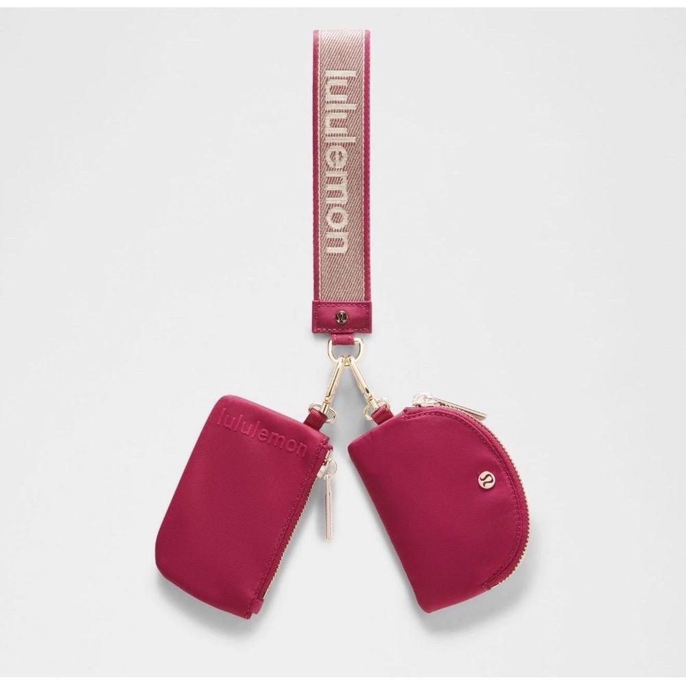 Lululemon Dual Puch Wristlet Metallic Wordmark Berry Rumble